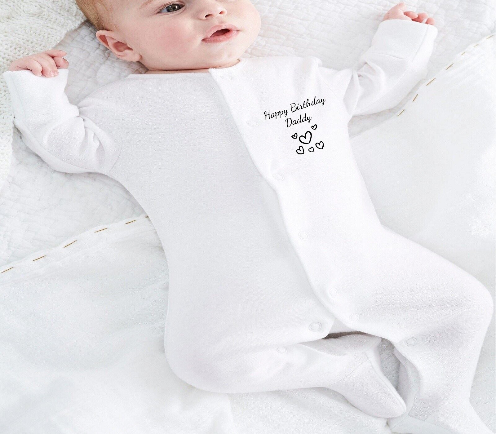 White Closed Leg Baby Sleepsuit Heart Icons