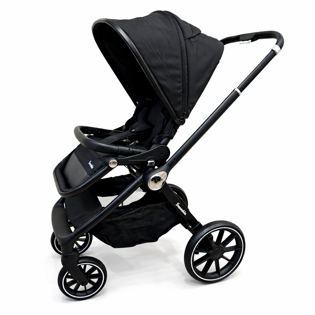 Black stroller on a white background