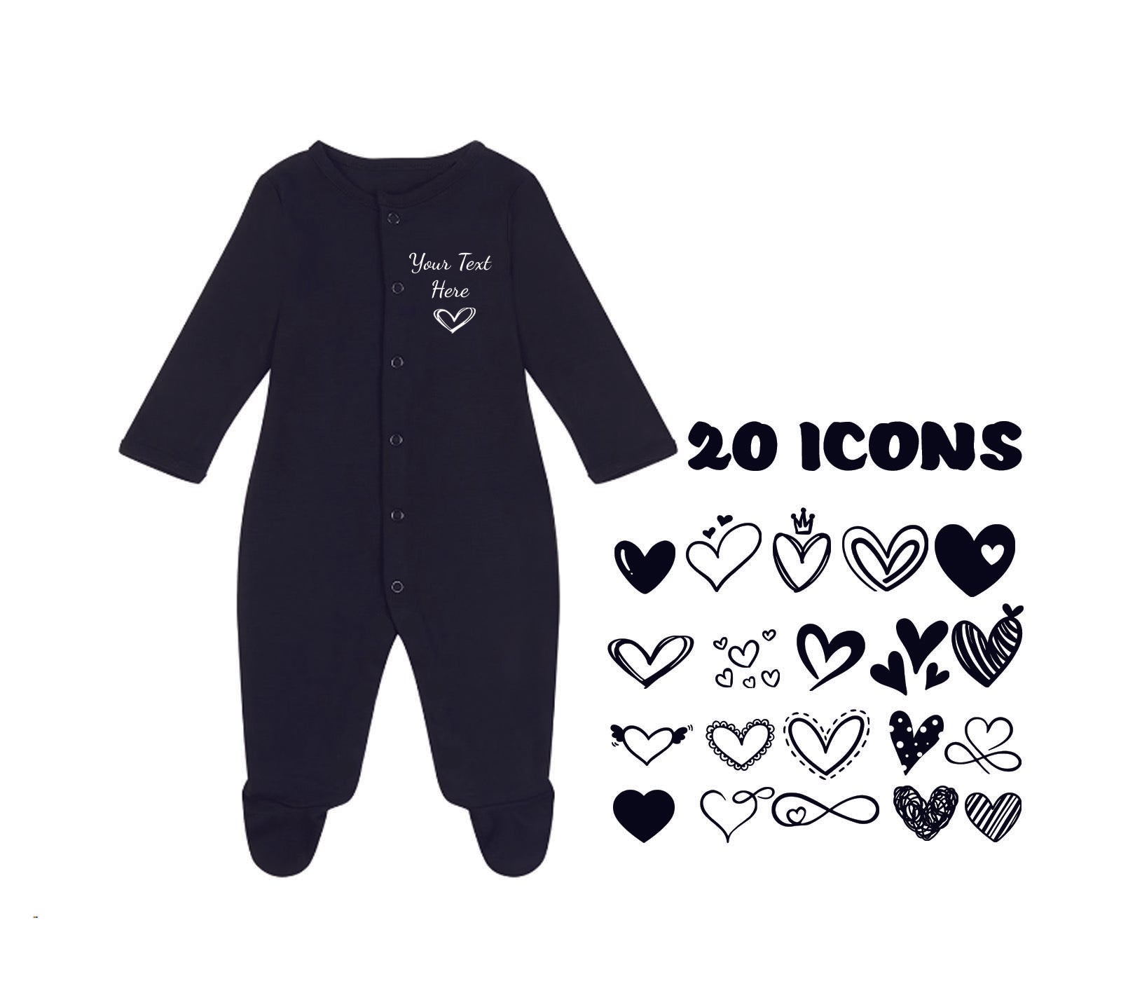 Black Sleepsuit Heart Icons