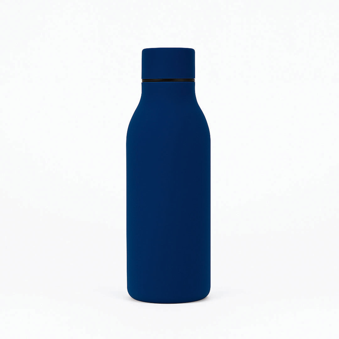 Blue water bottle on a white background