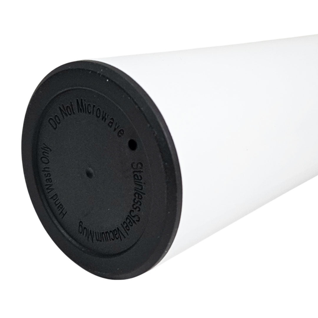 White paper towel roll with black end cap on a white background