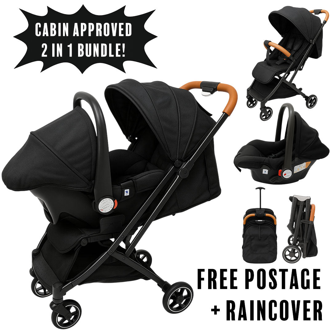 Solid car seat stroller 2 in 1 with durable strong frame in black with free rain cover and shipping, cabin approved