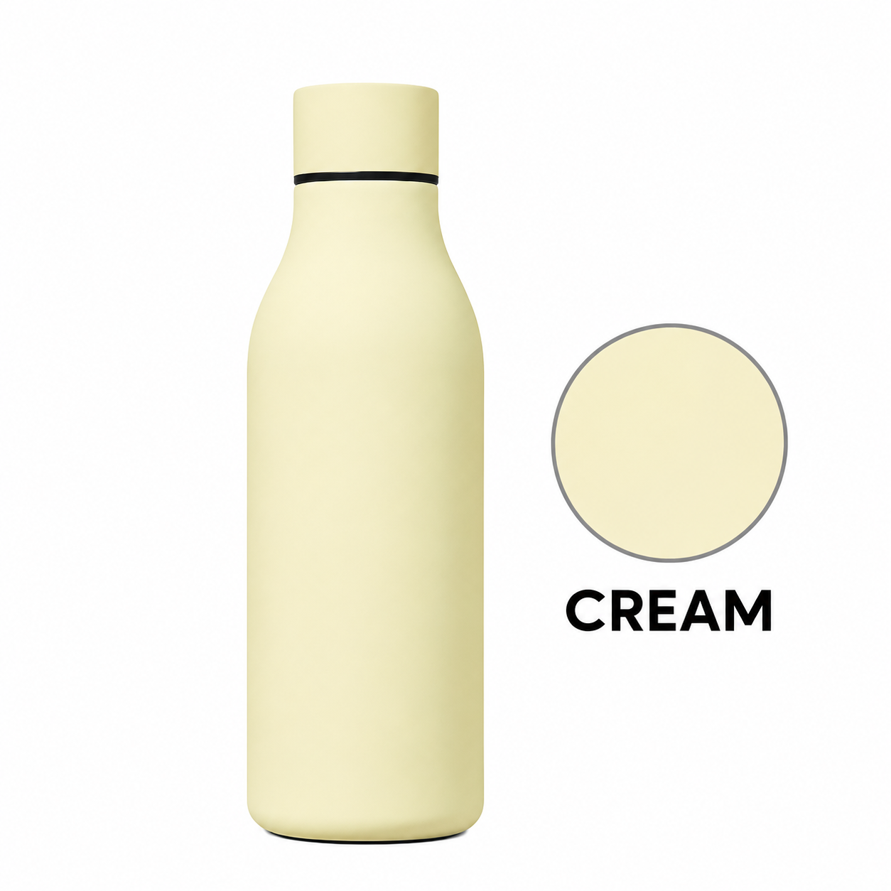 Durable cream coloured bottle available to personalise by laser engraving or full coloured print