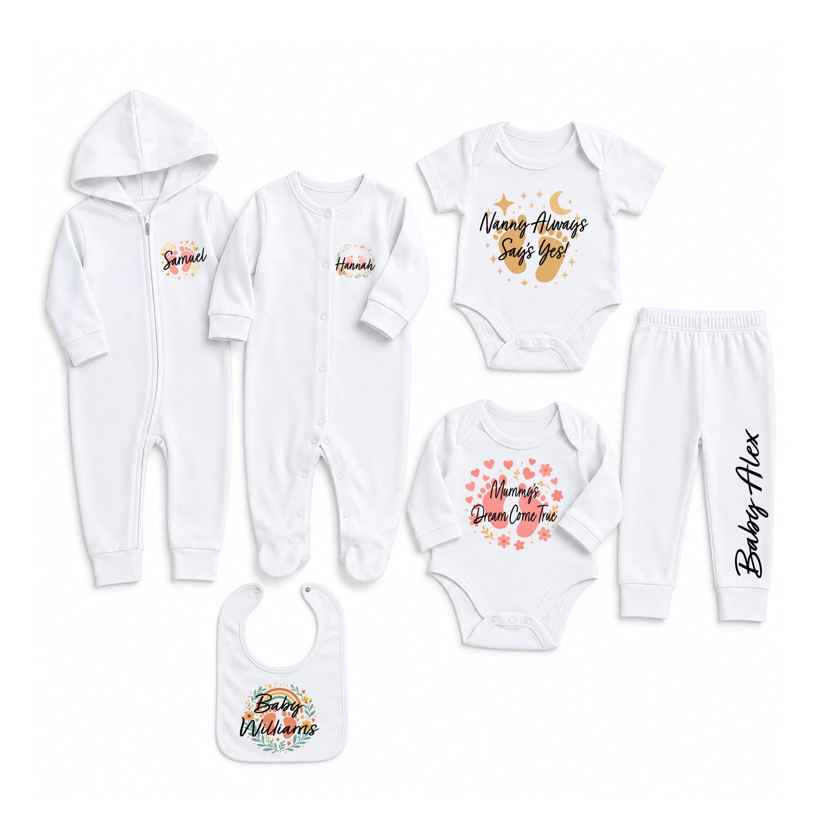 Personalised Baby Vest Babygrow Bodysuit Sleepsuit Romper – Baby Feet Name Message – Newborn to 24 Months Gif