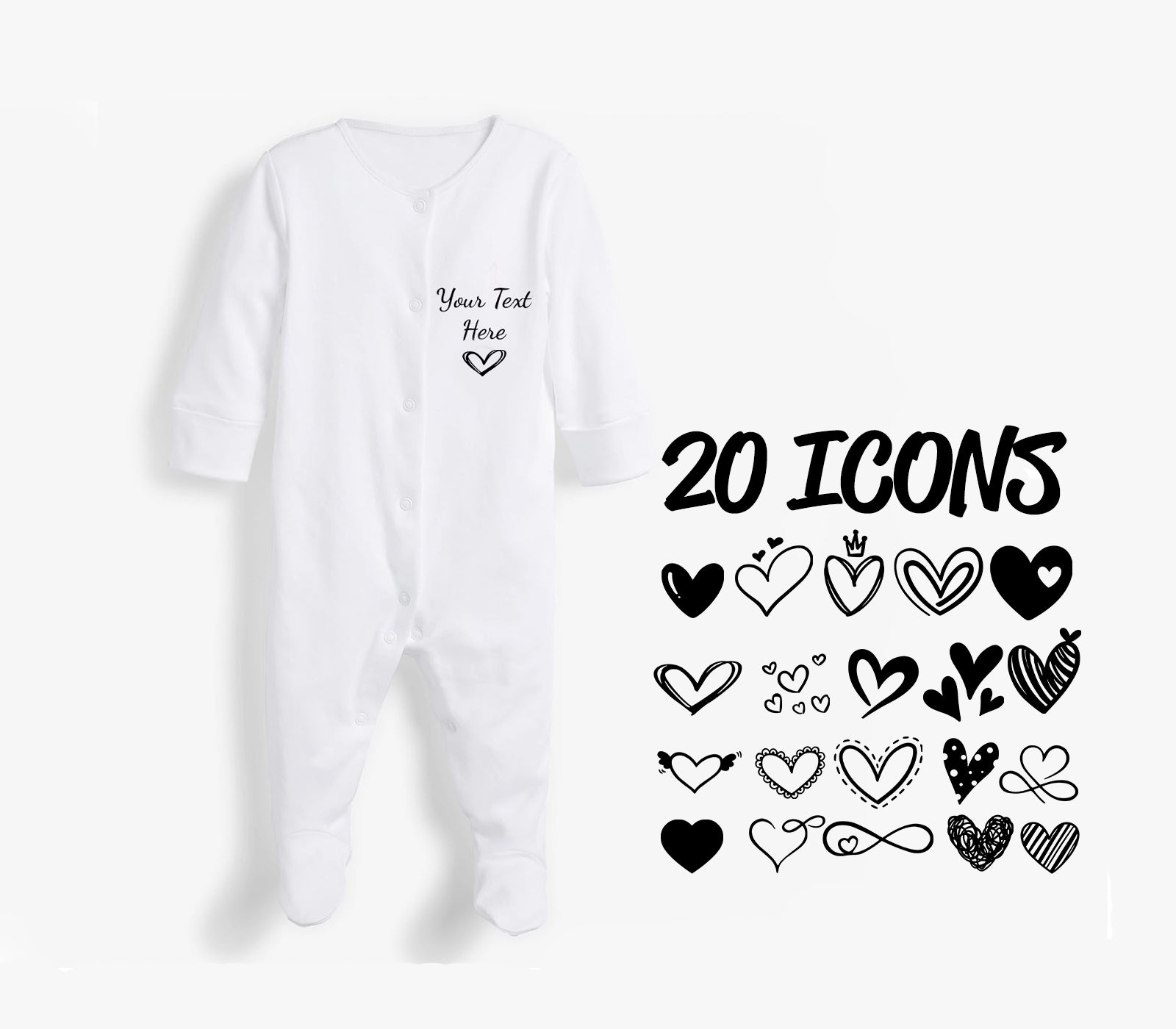 White Closed Leg Baby Sleepsuit Heart Icons