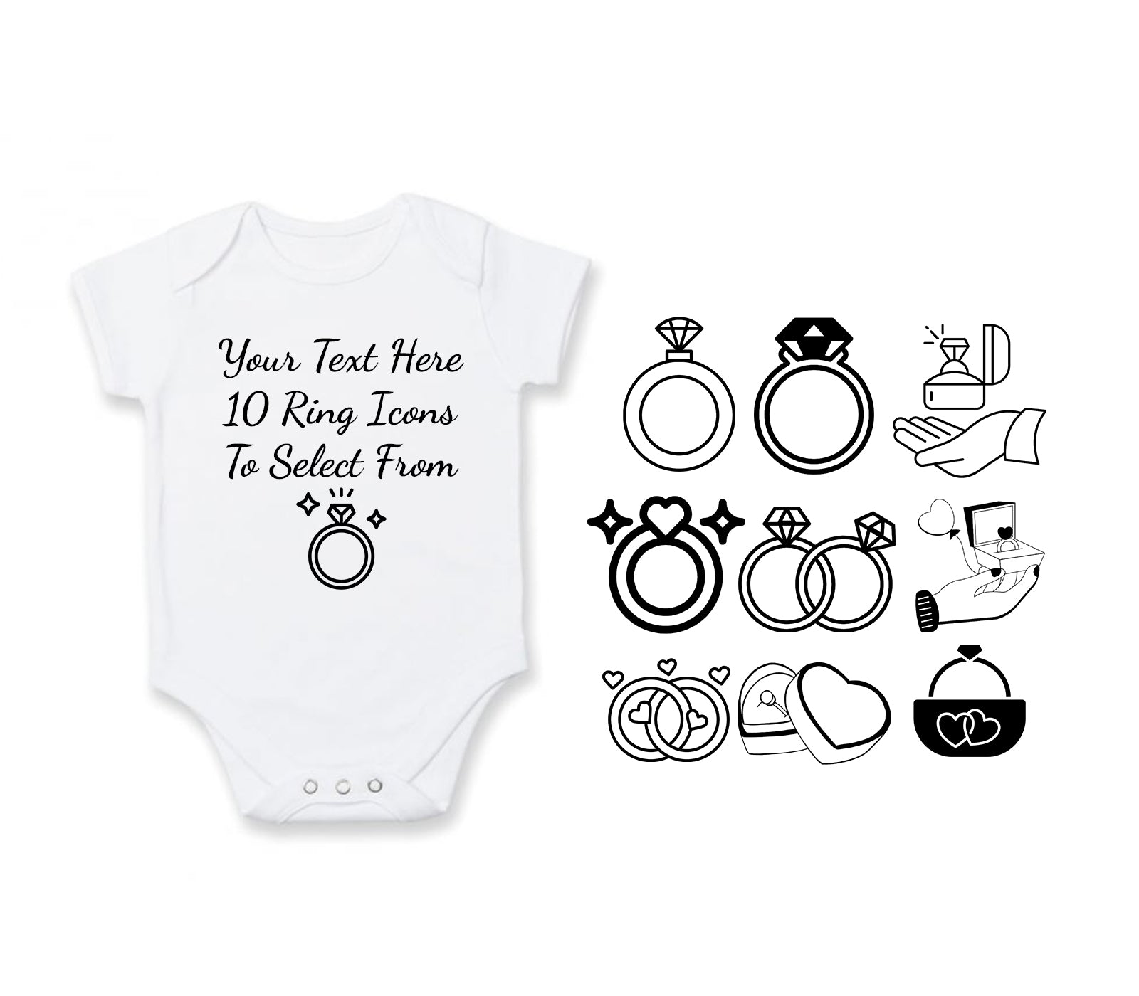 Personalized Baby Vest – Custom Baby Bodysuit with Text & Choice of 10 Ring Icons, Soft Cotton, Perfect Gift for New-borns & Baby Showers.