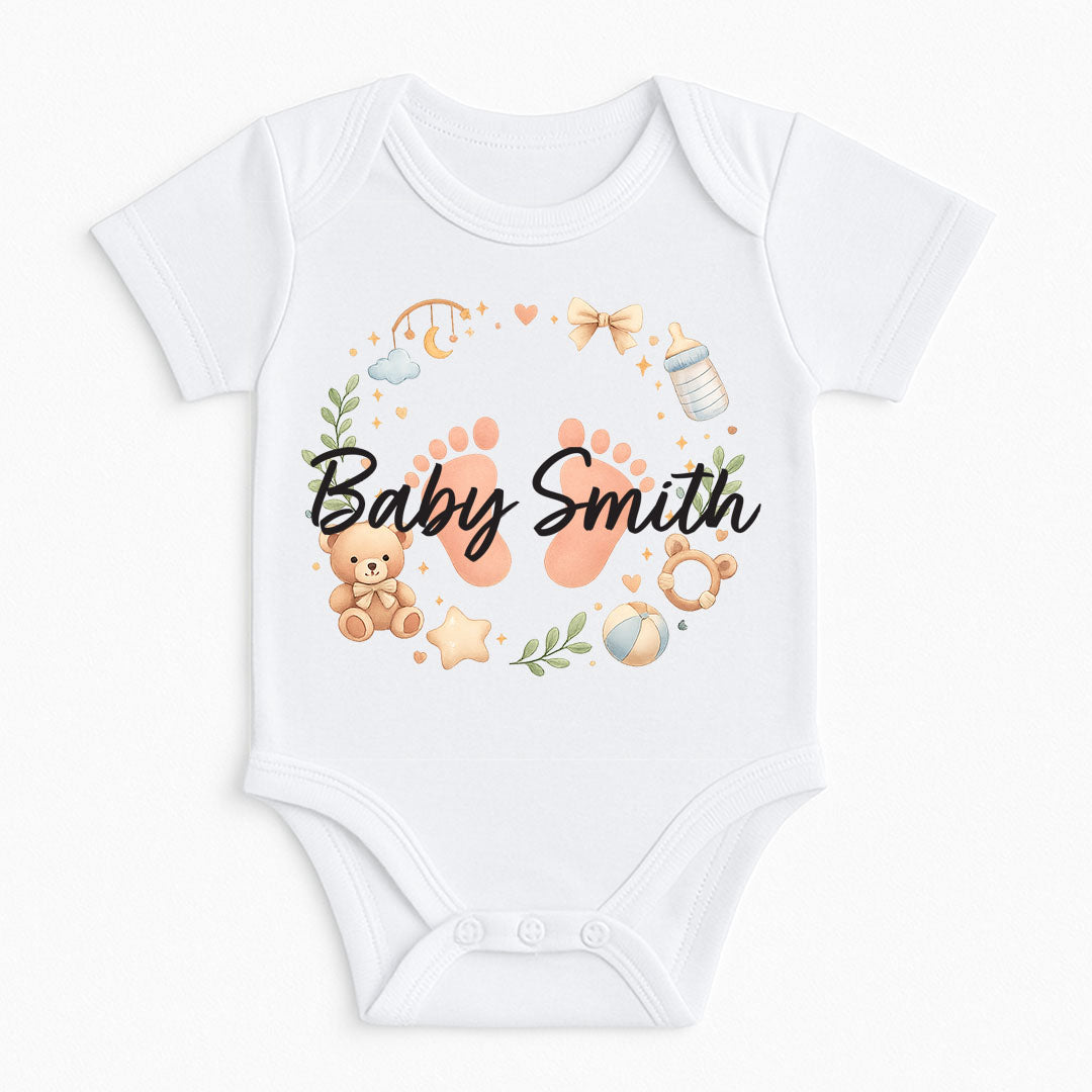 Personalised Baby Vest Babygrow Bodysuit Sleepsuit Romper – Baby Feet Name Message – Newborn to 24 Months Gif