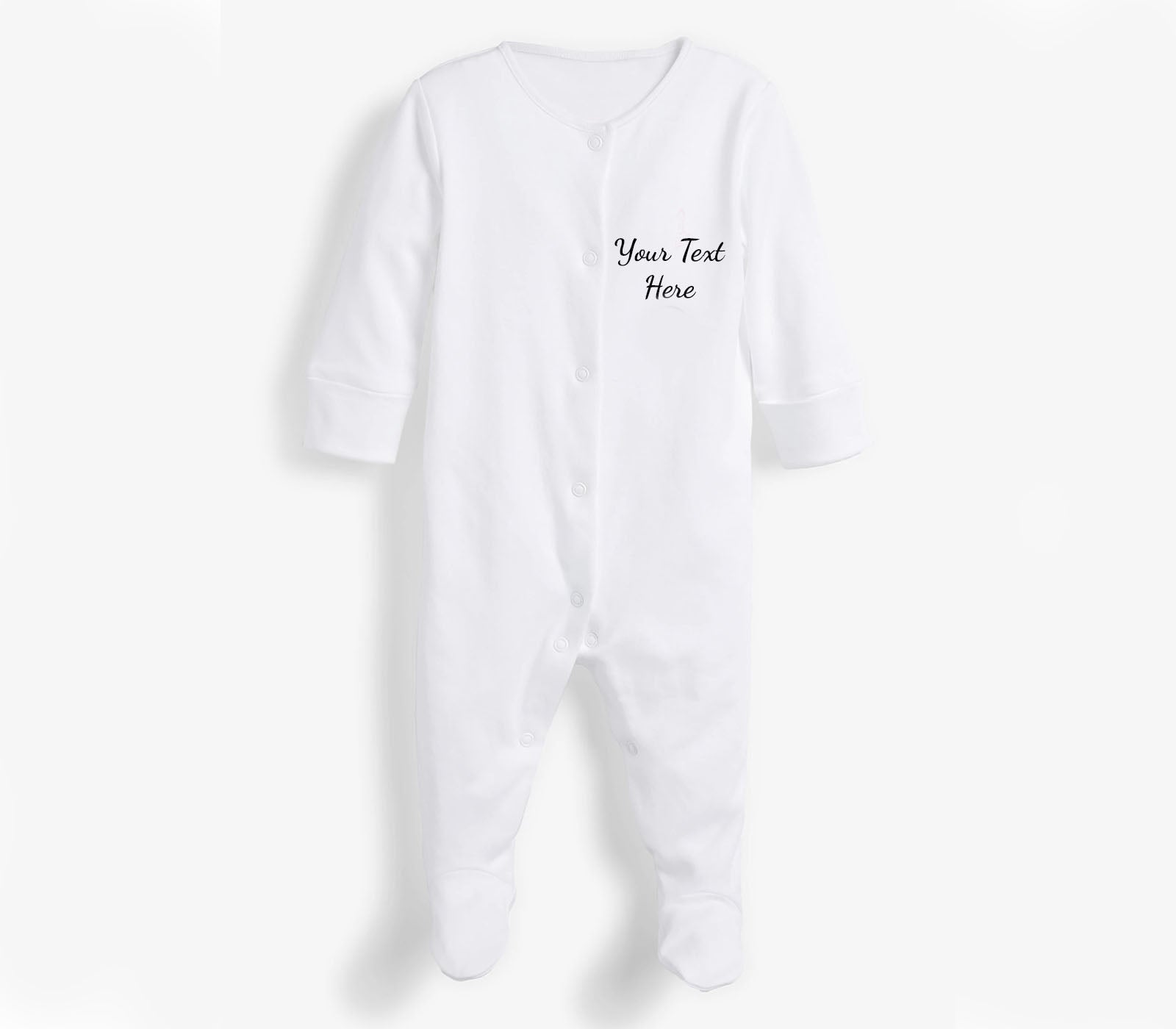 White Closed Leg Baby Sleepsuit Just Text