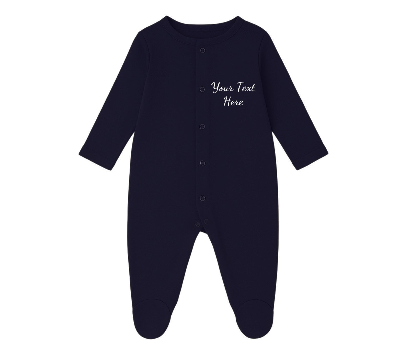 Unisex black baby sleepsuit with enclosed feet for newborns to 18 months, made from ultra-soft breathable cotton, perfect for cosy infant sleepwear, baby bedtime clothes, and all-season footed pyjamas.
