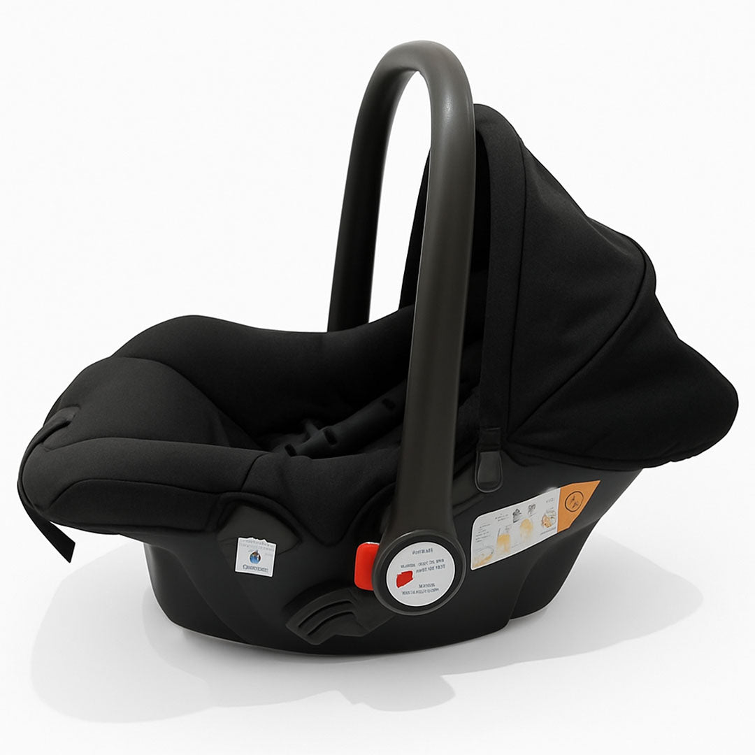 Stylish black baby stroller system with detachable infant car seat – ideal for modern parents on the go.