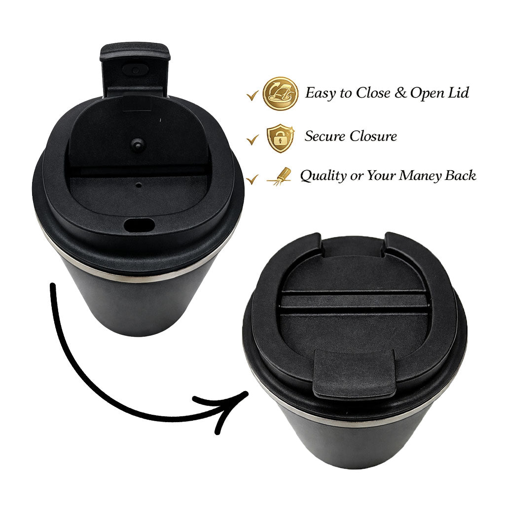 Leak proof travel mug lid with easy open and secure closure for everyday use and commuting